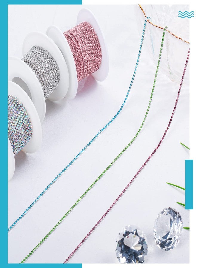 Berlune 6 Roll 33 Yards 2 mm Rhinestone Chain Trim Diamond Crystal Trim Claw Chain DIY Craft Sewing Decor (Fresh Color) - Image 4
